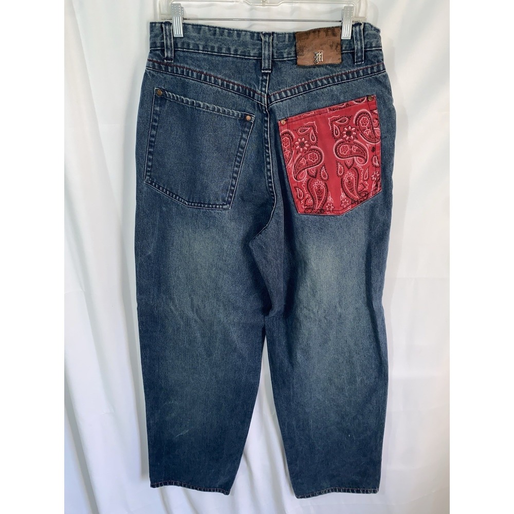 Vtg Y2K Makaveli Branded Blue Jeans Mens 34x34 Red‎ Bandanna Back Pocket